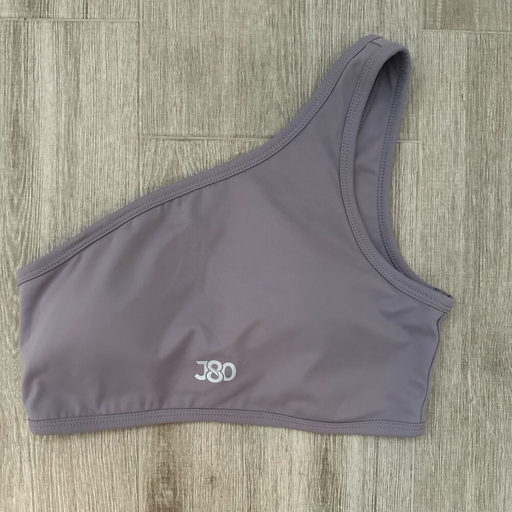 J80 Women’s Sports Bra Violet Purple One Shoulder Strap asymmetric Size XSmall